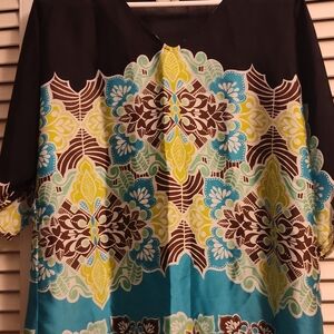 Blue and Yellow Graphic Blouse with Graphic Style